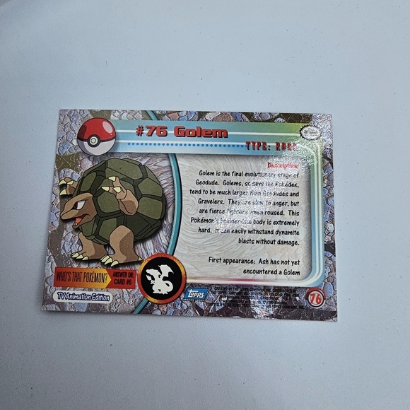 Pokemon 1999 TOPPS Golem #76 Blue Logo TV Animation Edition Card - Picture 3 of 4